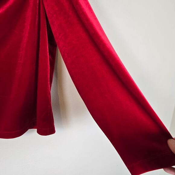 Lands End Festive Season Blouse Women's 1X Red Velvet Drape Neck Holiday Party - Picture 3 of 7